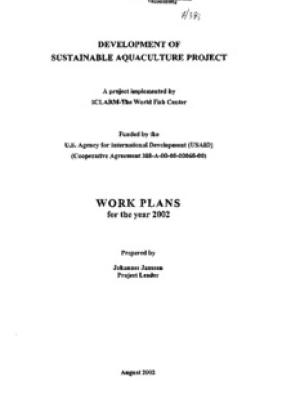 Development of sustainable aquaculture project: work plans for the year 2002