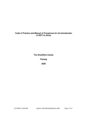 Code of practice and manual of procedures for the introduction of GIFT to Africa