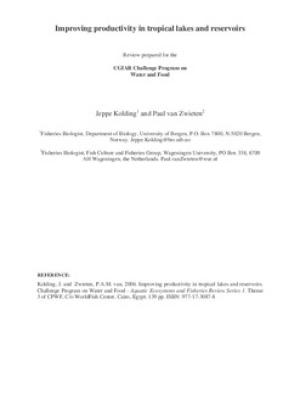 Improving productivity in tropical lakes and reservoirs