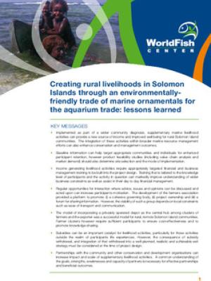 Creating rural livelihoods in Solomon Islands through an environmentally friendly trade of marine ornamentals for the aquarium trade: lessons learned