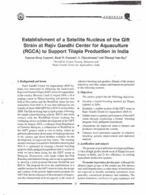 Establishment of a satellite nucleus of the GIFT strain at Rajiv Gandhi Center for Aquaculture (RGCA) to support tilapia production in India