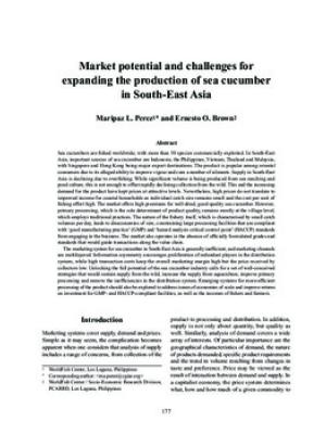 Market potential and challenges for expanding the production of sea cucumber in South-East Asia