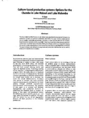 Culture-based production systems: Options for the chambo in Lake Malawi and Lake Malombe