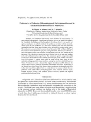 Preferences of fishes to different types of Katha materials used in sanctuaries in three rivers of Netrokona.