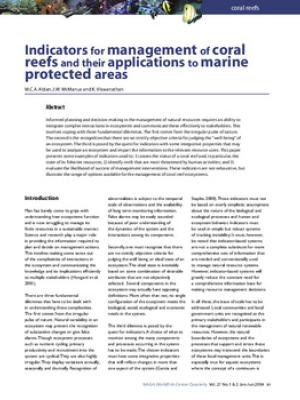 Indicators for management of coral reefs and their applications to marine protected areas
