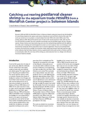 Catching and rearing postlarval cleaner shrimp for the aquarium trade: results from a WorldFish Center project in Solomon Islands