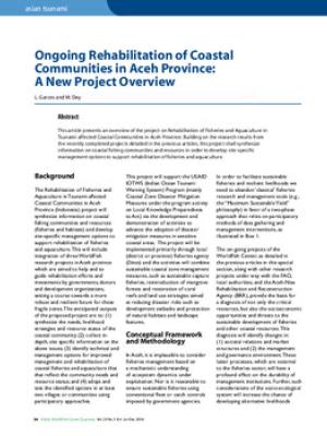 Ongoing rehabilitation of coastal communities in Aceh province : a new project