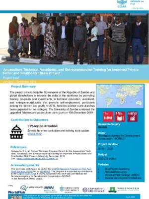 Aquaculture Technical, Vocational, and Entrepreneurship Training for Improved Private Sector and Smallholder Skills : Project brief January - December 2019