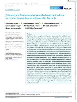Fish seed and feed value chains analysis and their critical factors for aquaculture development in Tanzania