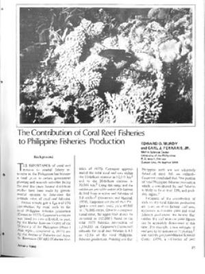 The contribution of coral reef fisheries to Philippine fisheries production