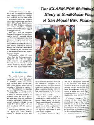The ICLARM -IFDR multidisciplinary study of small-scale fisheries of San Miguel Bay, Philippines