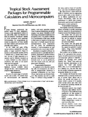 Tropical stock assessment packages for programmable calculators and microcomputers