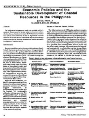 Economic policies and the sustainable development of coastal resources in the Philippines