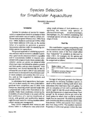 Species selection for smallholder aquaculture