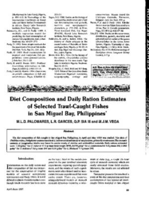 Diet composition and daily ration estimates of selected trawl-caught fishes in San Miguel Bay, Philippines