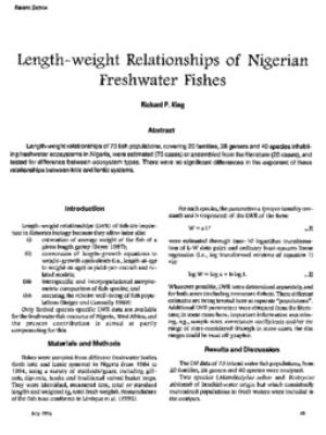 Length weight relationships of Nigerian freshwater fishes