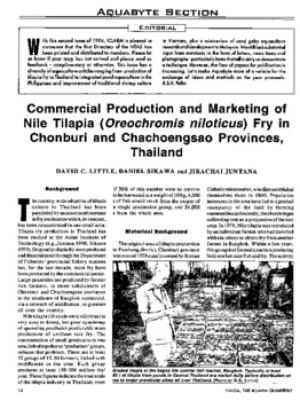 Commercial production and marketing of Nile tilapia (Oreochromis niloticus) fry in Chonburi and Chachoengsao provinces, Thailand