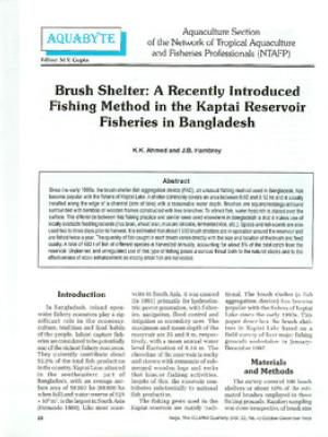 Brush shelter: a recently introduced fishing method in the Kaptai reservoir fisheries in Bangladesh