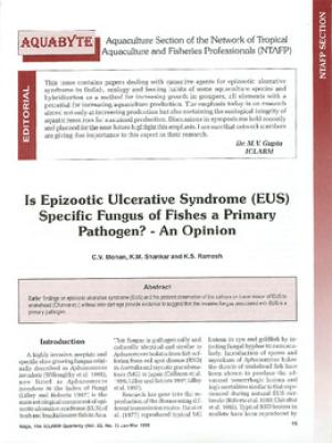 Is epizootic ulcerative syndrome (EUS) specific fungus of fishes a primary pathogen?: an opinion