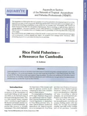 Rice field fisheries: a resource for Cambodia