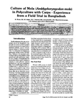 Culture of mola (Amblypharyngodon mola) in polyculture with carps: experience from a field trial in Bangladesh