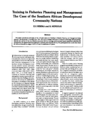 Training in fisheries planning and management: the case of the Southern African Development Community nations
