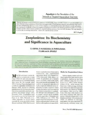 Zooplankton: its biochemistry and significance in aquaculture