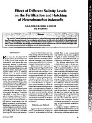 Effect of different salinity levels on the fertilization and hatching of Heterobranchus bidorsalis