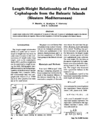 Length-weight relationship of fishes and cephalopods from the Balearic Islands (Western Mediterranean)