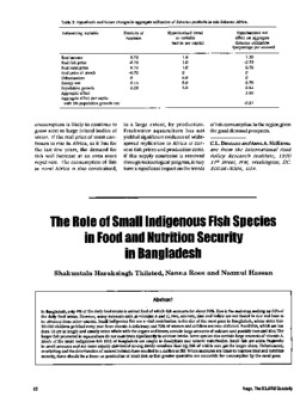 The role of small indigenous fish species in food and nutrition security in Bangladesh