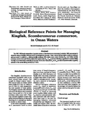 Biological reference points for managing kingfish, Scomberomorus commerson, in Oman