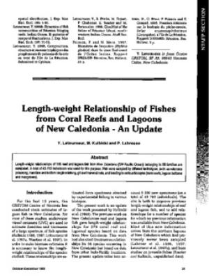 Length-weight relationship of fishes from coral reefs and lagoons of New Caledonia: an update