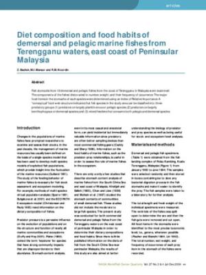 Diet composition and food habits of demersal and pelagic marine fishes from Terengganu waters, east coast of Peninsular Malaysia