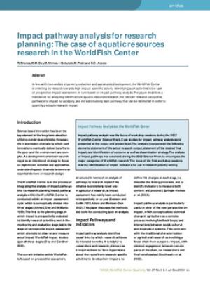 Impact pathway analysis for research planning: the case of aquatic resources research in the WorldFish Center