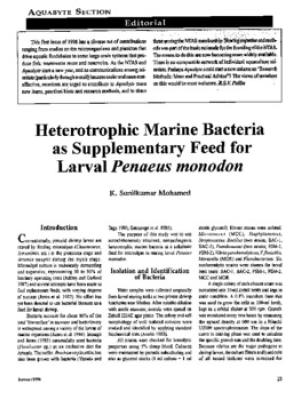 Heterotrophic marine bacteria as supplementary feed for larval Penaeus monodon