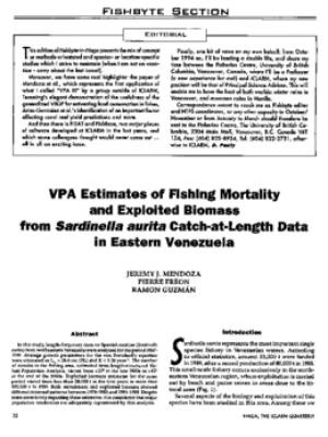 VPA estimates of fishing mortality and exploited biomass from Sardinella aurita catch-at-length data in eastern Venezuela