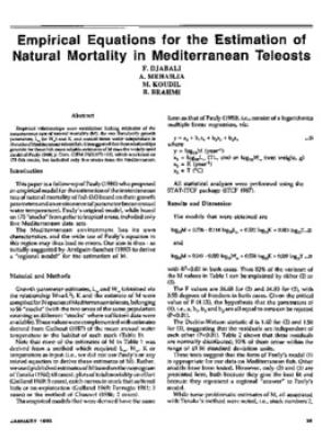 Empirical equations for the estimation of natural mortality in Mediterranean teleosts