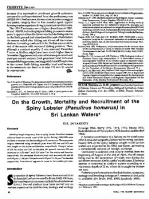 On the growth, mortality and recruitment of the spiny lobster (Panulirus homarus) in Sri Lankan waters