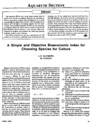 A simple and objective bioeconomic index for choosing species for culture