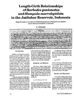 Length-girth relationships of Barbodes gonionotus and Hampala macrolepidota in the Jatiluhur reservoir, Indonesia