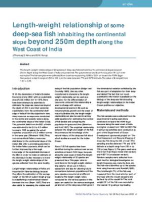 Length-weight relationship of some deep-sea fish inhabiting the continental slope beyond 250m depth along the west coast of India