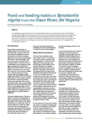 Food and feeding habits of Synodontis nigrita from the Osun River,  SW Nigeria