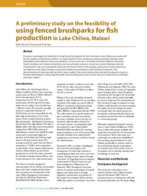 A preliminary study on the feasibility of using fenced brushparks for fish production in Lake Chilwa, Malawi