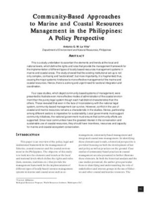 Community-based approaches to marine and coastal resources management in the Philippines: a policy perspective