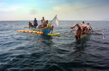 Local fishers in Timor Leste check a fish aggregating device moments after heavy concrete anchors have been dropped to a depth of 300m Photo by Dave Mills/WorldFish. 