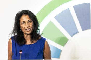 Shakuntala Thilsted presenting her speech on aquatic foods for health, wealth and ecological recovery at the UN Food Systems Pre-Summit event. Photo by Cristiano Minichiello/UN Photo. 