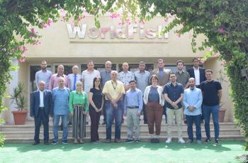 A group photo for the participants of the technical workshop on foresight modeling of Egypt, WorldFish, Abbassa, Abu-Hammad, Sharqia, Egypt. Photo by Menna Mosbah, Gender Expert and Communications Representative. 