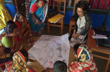 A focus group discussion with women aquaculture entrepreneurs in rural Bangladesh, facilitated as part of gender equity research. Photo: Sarah Sultana.