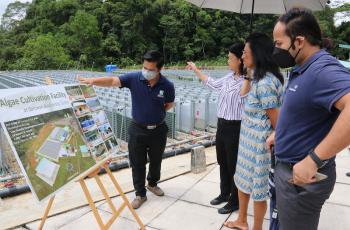 Sarawak Biodiversity Centre briefing Shakuntala Thilsted on their Algae Cultivation Facility. Photo by Sean Lee Kuan Shern