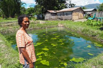 Leonor at her homestead pond, Timor-Leste. Photo by Kate Bevitt.